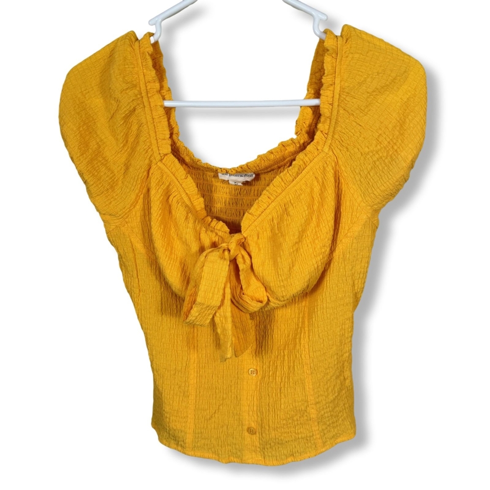 The General Good Crop Top Women’s S Yellow Bow-Tied Blouse Cotton Blend W 113